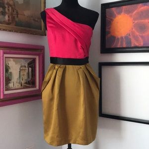 One shoulder two tone dress